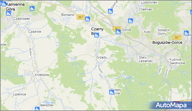 mapa Grzędy gmina Czarny Bór, Grzędy gmina Czarny Bór na mapie Targeo