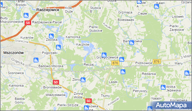 mapa Grzegorzewice gmina Żabia Wola, Grzegorzewice gmina Żabia Wola na mapie Targeo