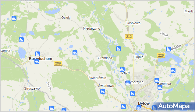 mapa Grzmiąca gmina Bytów, Grzmiąca gmina Bytów na mapie Targeo