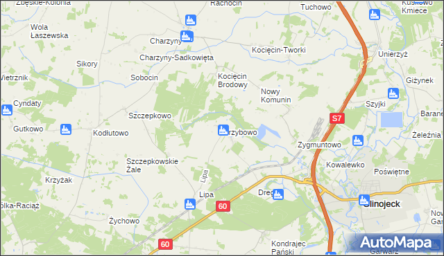 mapa Grzybowo gmina Raciąż, Grzybowo gmina Raciąż na mapie Targeo