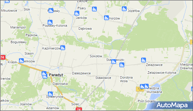 mapa Grzymałów gmina Paradyż, Grzymałów gmina Paradyż na mapie Targeo