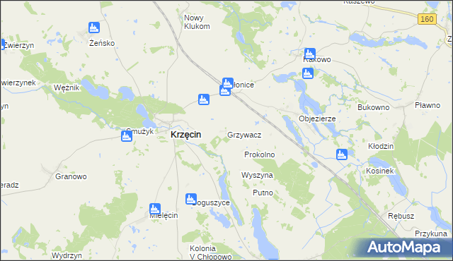mapa Grzywacz gmina Krzęcin, Grzywacz gmina Krzęcin na mapie Targeo