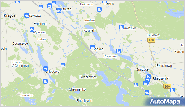 mapa Grzywna gmina Bierzwnik, Grzywna gmina Bierzwnik na mapie Targeo