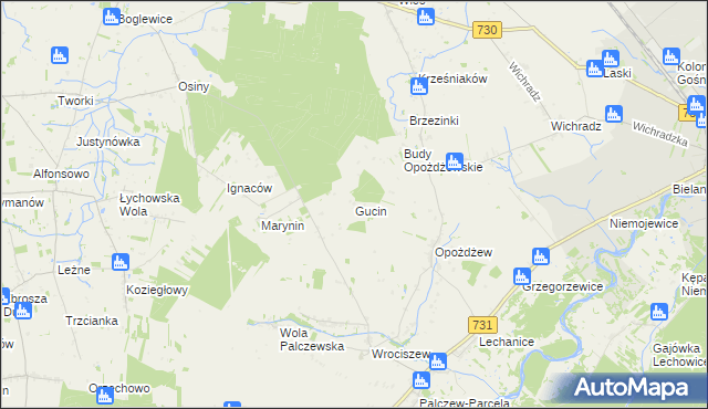 mapa Gucin gmina Warka, Gucin gmina Warka na mapie Targeo