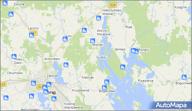 mapa Gulbity gmina Morąg, Gulbity gmina Morąg na mapie Targeo