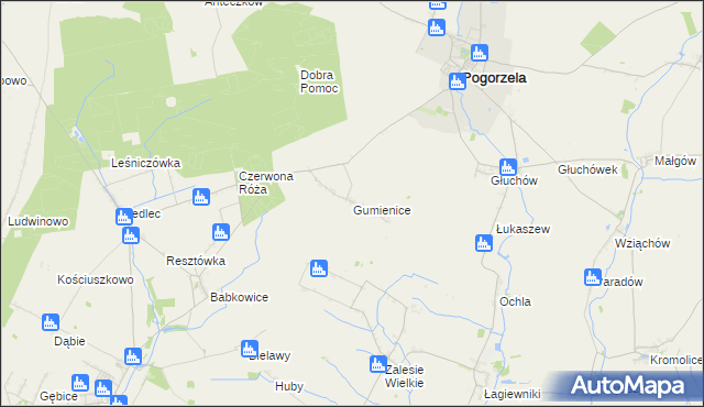 mapa Gumienice gmina Pogorzela, Gumienice gmina Pogorzela na mapie Targeo