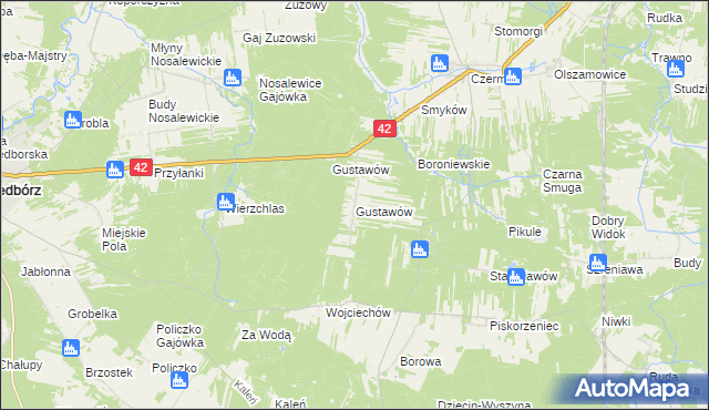 mapa Gustawów gmina Fałków, Gustawów gmina Fałków na mapie Targeo