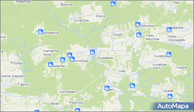 mapa Gustawów gmina Stąporków, Gustawów gmina Stąporków na mapie Targeo