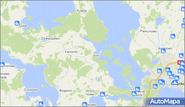 mapa Guty gmina Giżycko, Guty gmina Giżycko na mapie Targeo