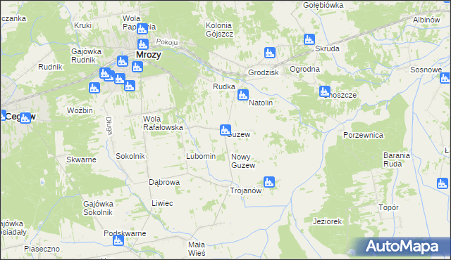 mapa Guzew gmina Mrozy, Guzew gmina Mrozy na mapie Targeo