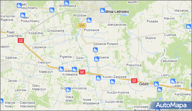 mapa Gzowice, Gzowice na mapie Targeo