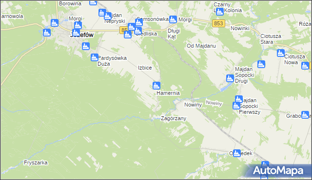 mapa Hamernia gmina Józefów, Hamernia gmina Józefów na mapie Targeo