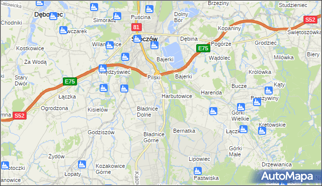 mapa Harbutowice gmina Skoczów, Harbutowice gmina Skoczów na mapie Targeo