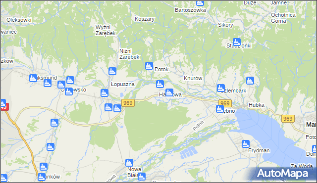 mapa Harklowa gmina Nowy Targ, Harklowa gmina Nowy Targ na mapie Targeo