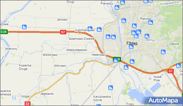 mapa Helenowo gmina Elbląg, Helenowo gmina Elbląg na mapie Targeo