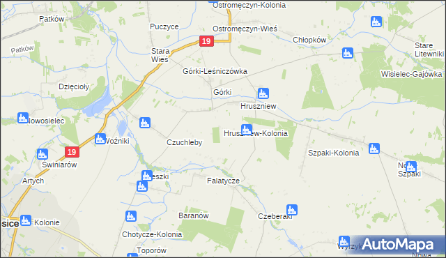 mapa Hruszniew-Kolonia, Hruszniew-Kolonia na mapie Targeo