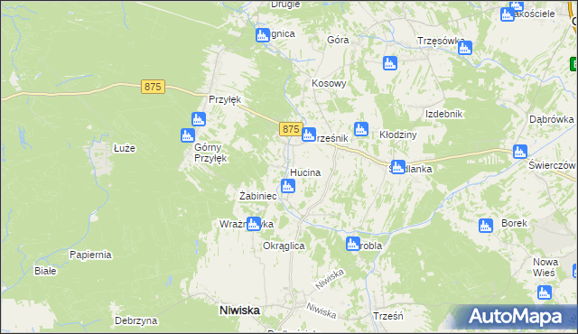 mapa Hucina, Hucina na mapie Targeo
