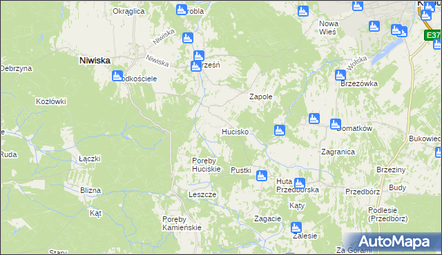 mapa Hucisko gmina Niwiska, Hucisko gmina Niwiska na mapie Targeo