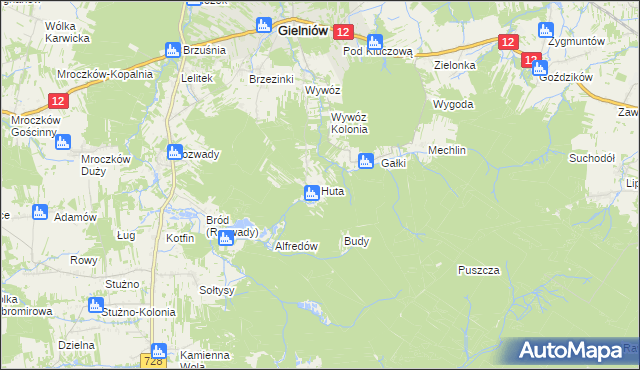 mapa Huta gmina Gielniów, Huta gmina Gielniów na mapie Targeo