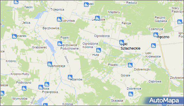 mapa Huta gmina Łęki Szlacheckie, Huta gmina Łęki Szlacheckie na mapie Targeo