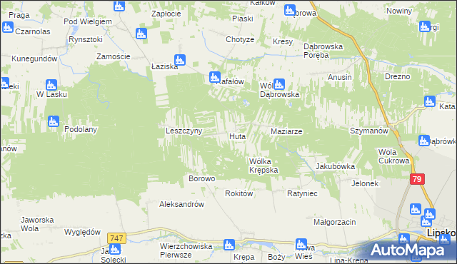 mapa Huta gmina Lipsko, Huta gmina Lipsko na mapie Targeo