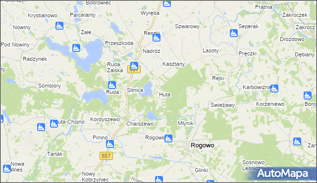 mapa Huta gmina Rogowo, Huta gmina Rogowo na mapie Targeo