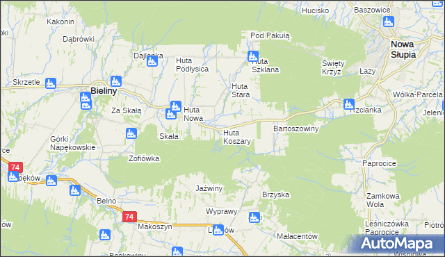 mapa Huta Koszary, Huta Koszary na mapie Targeo