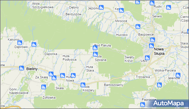 mapa Huta Szklana gmina Bieliny, Huta Szklana gmina Bieliny na mapie Targeo