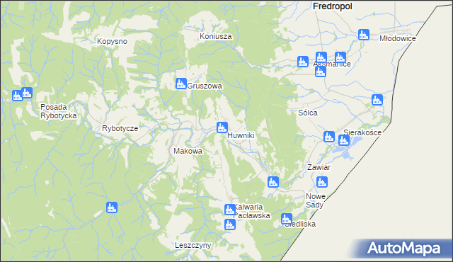 mapa Huwniki, Huwniki na mapie Targeo