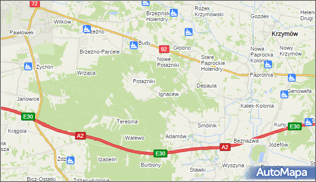 mapa Ignacew gmina Krzymów, Ignacew gmina Krzymów na mapie Targeo