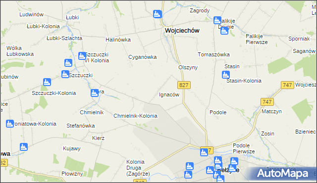 mapa Ignaców gmina Wojciechów, Ignaców gmina Wojciechów na mapie Targeo