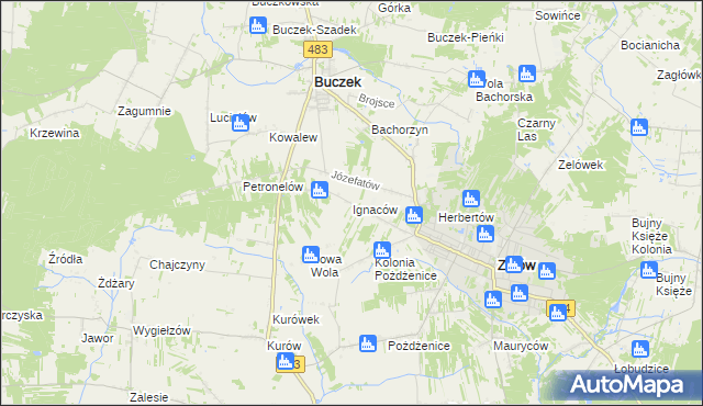 mapa Ignaców gmina Zelów, Ignaców gmina Zelów na mapie Targeo