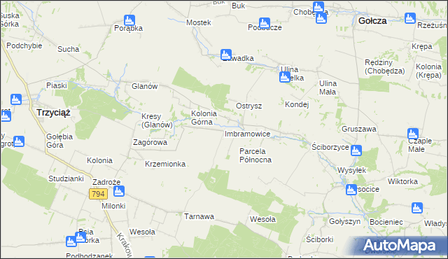 mapa Imbramowice gmina Trzyciąż, Imbramowice gmina Trzyciąż na mapie Targeo