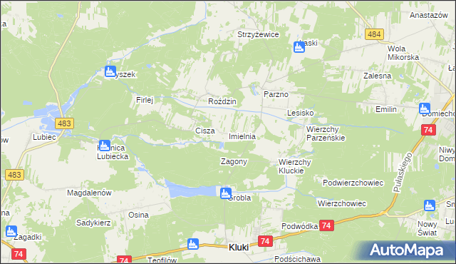 mapa Imielnia gmina Kluki, Imielnia gmina Kluki na mapie Targeo
