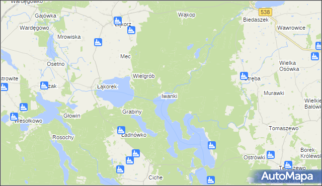 mapa Iwanki gmina Biskupiec, Iwanki gmina Biskupiec na mapie Targeo
