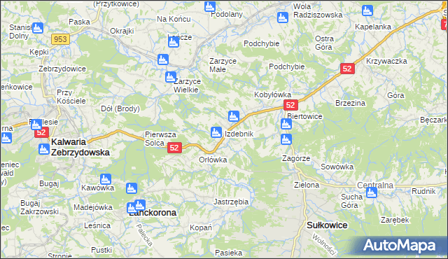 mapa Izdebnik gmina Lanckorona, Izdebnik gmina Lanckorona na mapie Targeo
