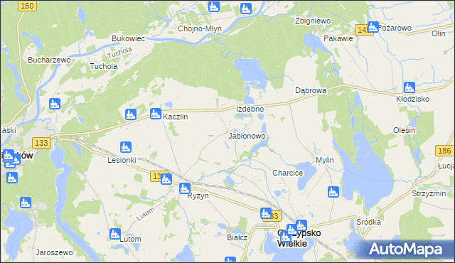 mapa Jabłonowo gmina Sieraków, Jabłonowo gmina Sieraków na mapie Targeo