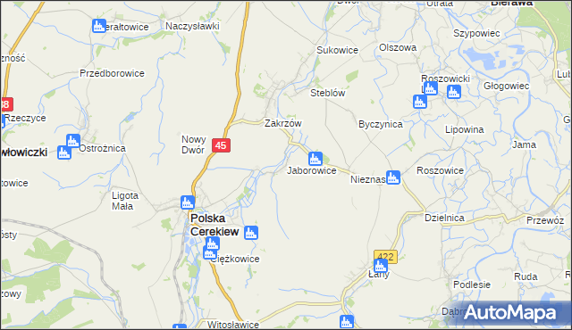mapa Jaborowice, Jaborowice na mapie Targeo