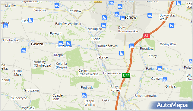 mapa Jaksice gmina Miechów, Jaksice gmina Miechów na mapie Targeo
