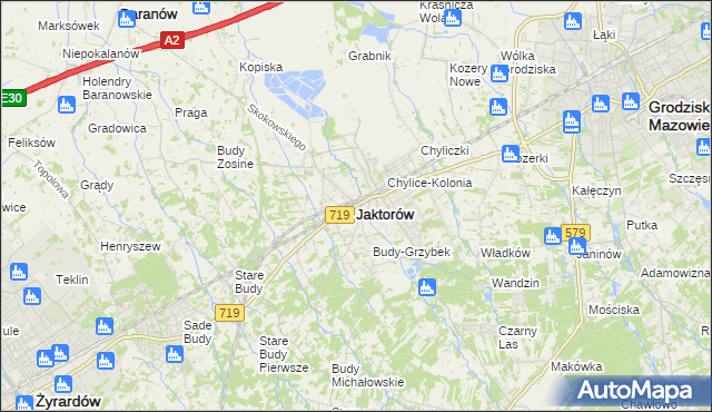 mapa Jaktorów, Jaktorów na mapie Targeo
