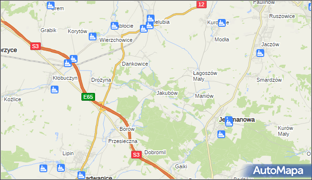 mapa Jakubów gmina Radwanice, Jakubów gmina Radwanice na mapie Targeo