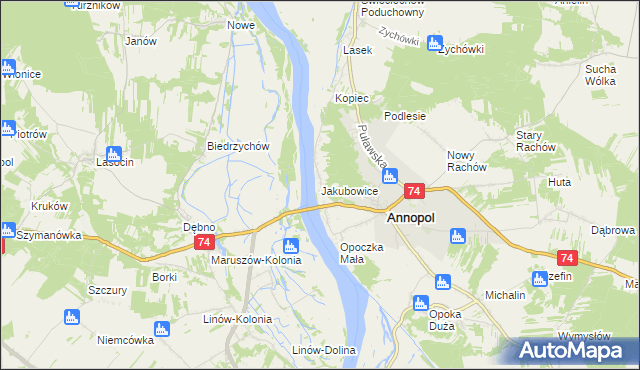 mapa Jakubowice gmina Annopol, Jakubowice gmina Annopol na mapie Targeo
