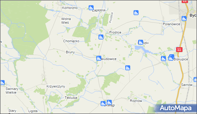 mapa Jakubowice gmina Byczyna, Jakubowice gmina Byczyna na mapie Targeo