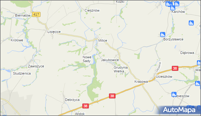 mapa Jakubowice gmina Pawłowiczki, Jakubowice gmina Pawłowiczki na mapie Targeo