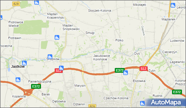 mapa Jakubowice Konińskie, Jakubowice Konińskie na mapie Targeo