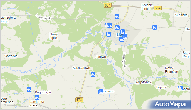 mapa Jałowo gmina Lipsk, Jałowo gmina Lipsk na mapie Targeo