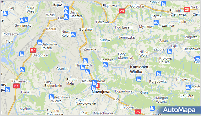mapa Jamnica gmina Kamionka Wielka, Jamnica gmina Kamionka Wielka na mapie Targeo