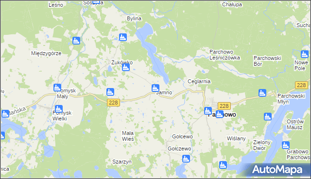 mapa Jamno gmina Parchowo, Jamno gmina Parchowo na mapie Targeo