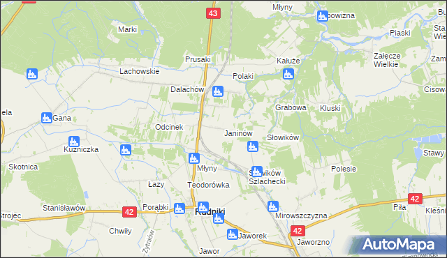 mapa Janinów gmina Rudniki, Janinów gmina Rudniki na mapie Targeo