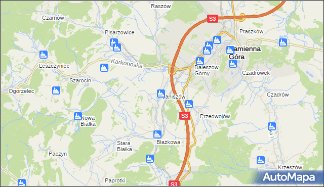 mapa Janiszów gmina Kamienna Góra, Janiszów gmina Kamienna Góra na mapie Targeo